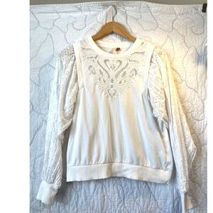 Anthropologie Cream Cotton Crochet Blouse SZ S